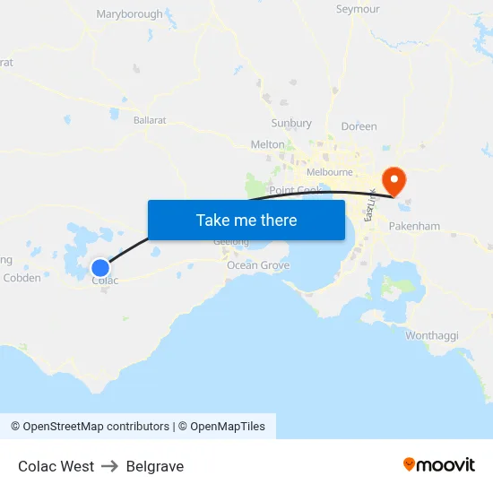 Colac West to Belgrave map