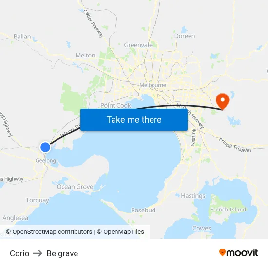 Corio to Belgrave map