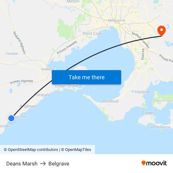 Deans Marsh to Belgrave map