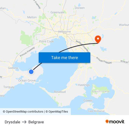 Drysdale to Belgrave map