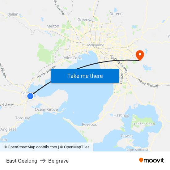 East Geelong to Belgrave map