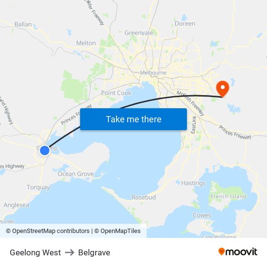 Geelong West to Belgrave map