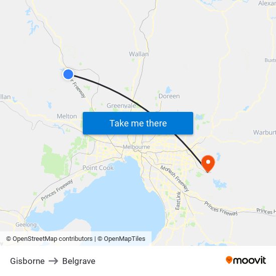 Gisborne to Belgrave map