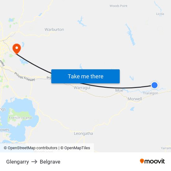 Glengarry to Belgrave map