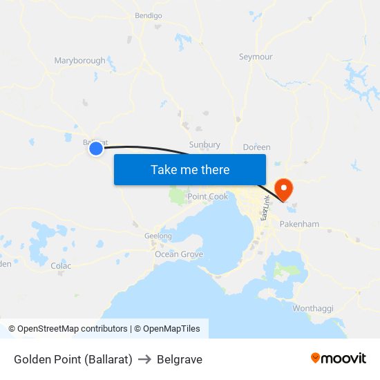 Golden Point (Ballarat) to Belgrave map