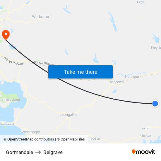 Gormandale to Belgrave map