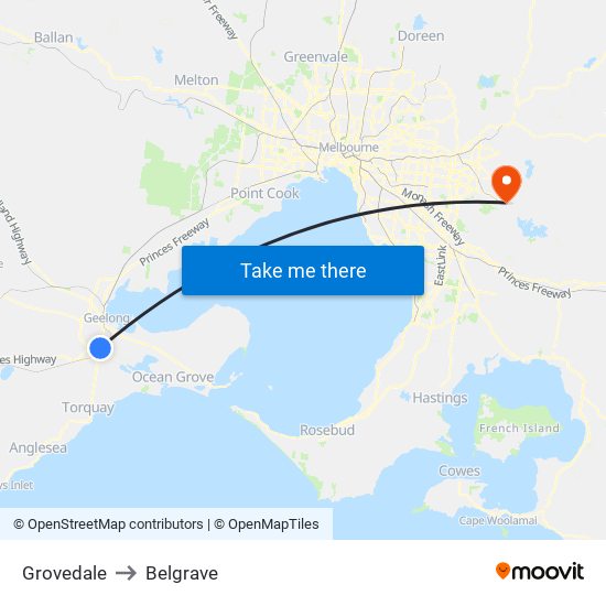 Grovedale to Belgrave map