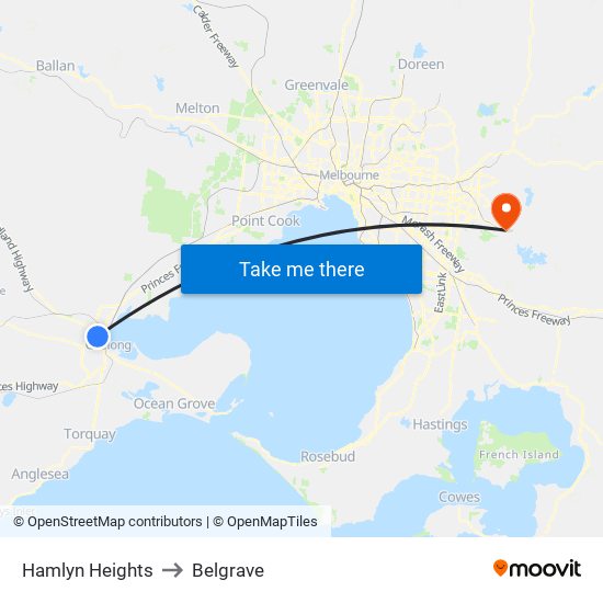 Hamlyn Heights to Belgrave map