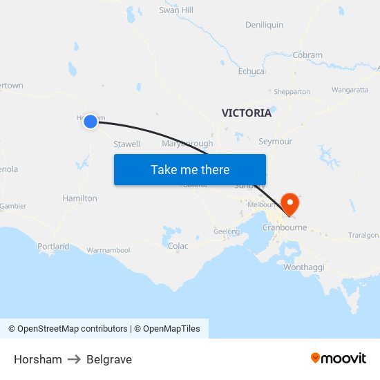 Horsham to Belgrave map