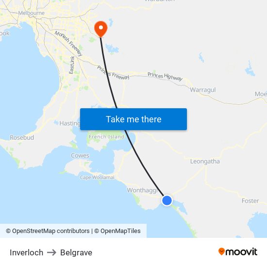 Inverloch to Belgrave map