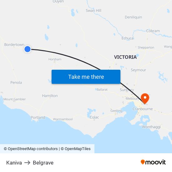 Kaniva to Belgrave map