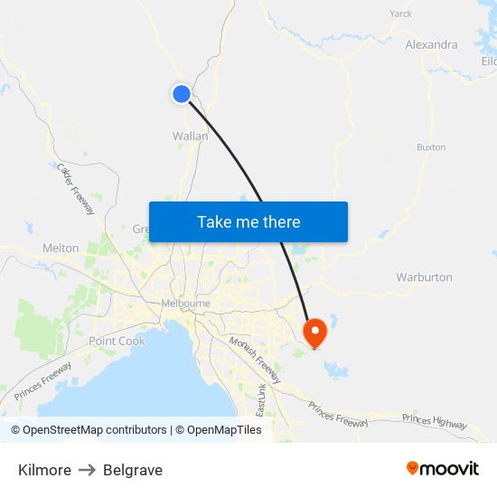 Kilmore to Belgrave map