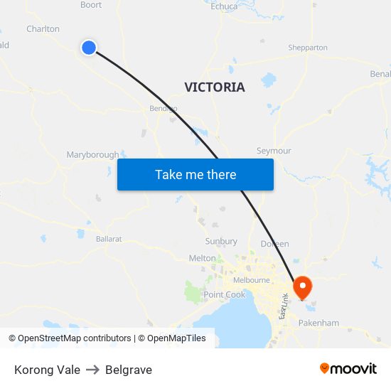 Korong Vale to Belgrave map