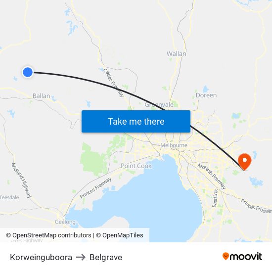 Korweinguboora to Belgrave map