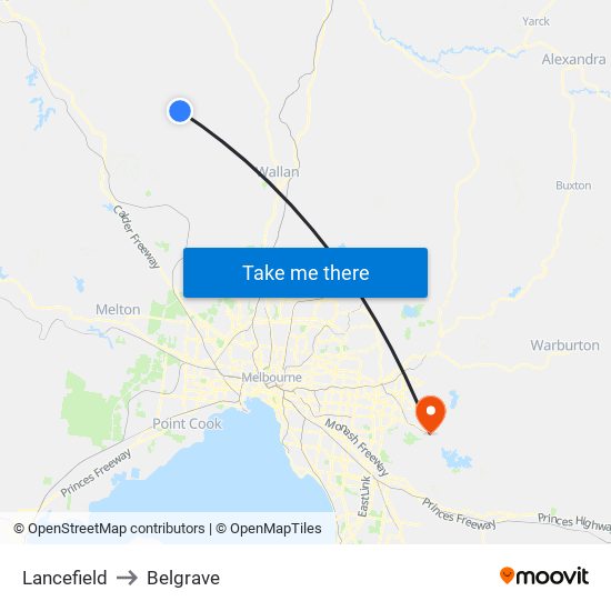 Lancefield to Belgrave map