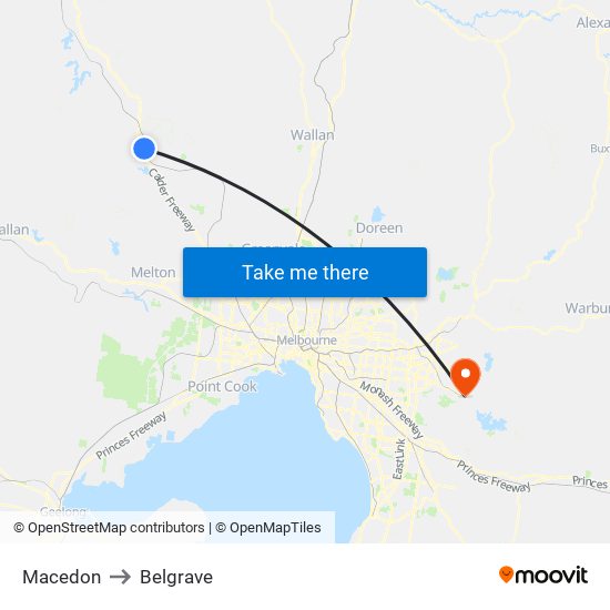 Macedon to Belgrave map