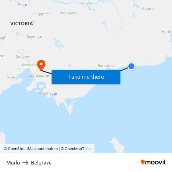 Marlo to Belgrave map
