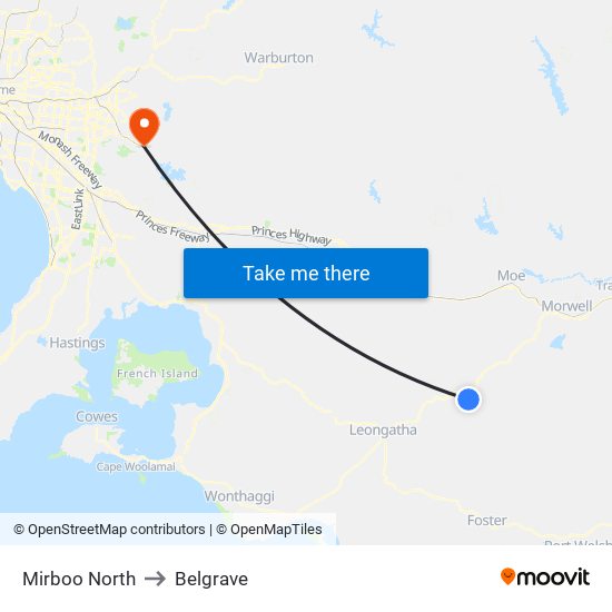 Mirboo North to Belgrave map