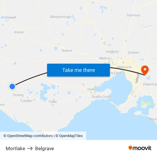 Mortlake to Belgrave map