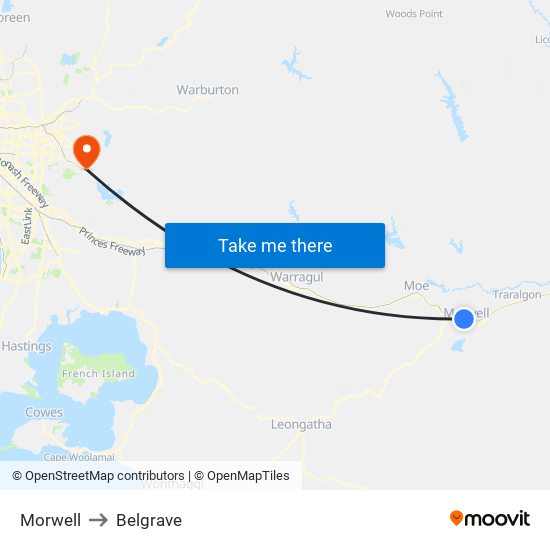 Morwell to Belgrave map