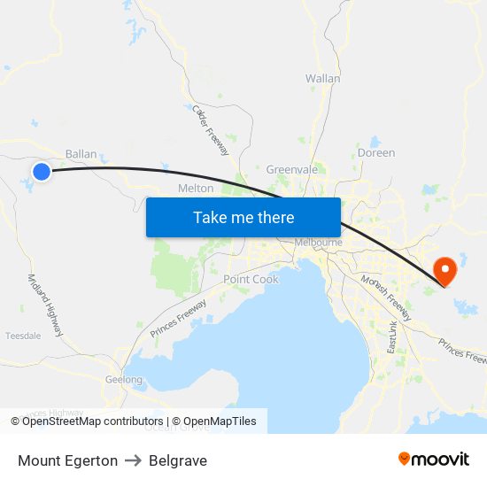 Mount Egerton to Belgrave map