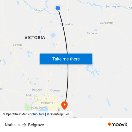 Nathalia to Belgrave map