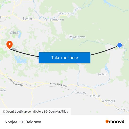 Noojee to Belgrave map