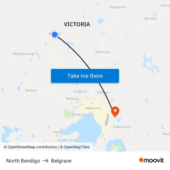 North Bendigo to Belgrave map