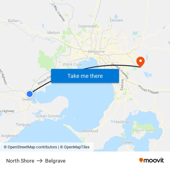 North Shore to Belgrave map