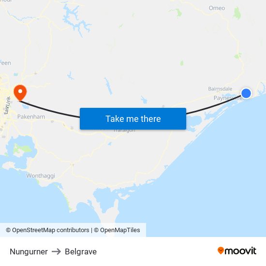 Nungurner to Belgrave map