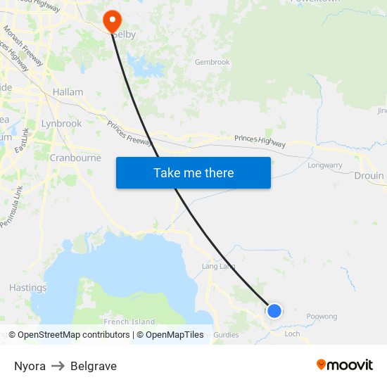 Nyora to Belgrave map