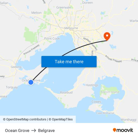 Ocean Grove to Belgrave map