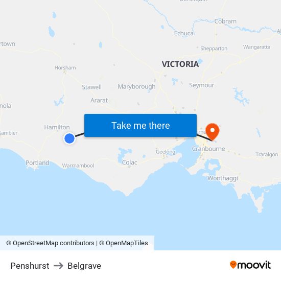 Penshurst to Belgrave map