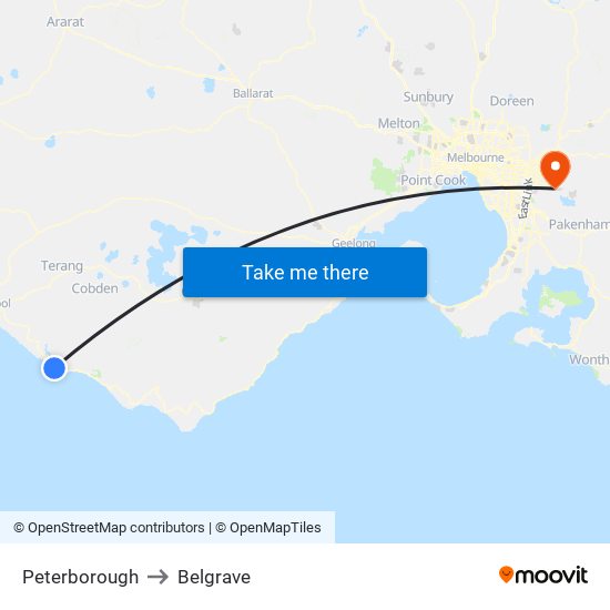 Peterborough to Belgrave map