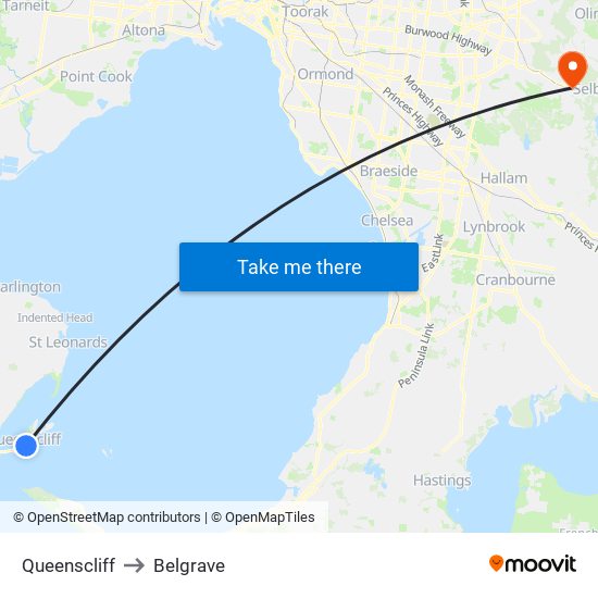 Queenscliff to Belgrave map