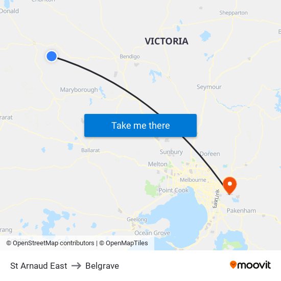 St Arnaud East to Belgrave map