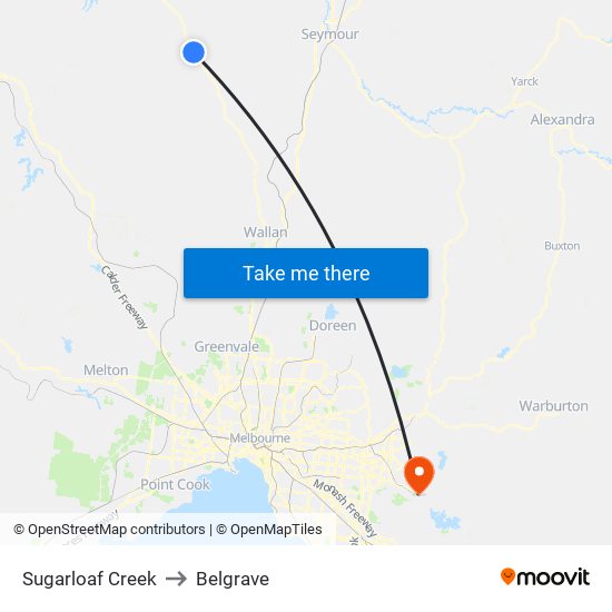 Sugarloaf Creek to Belgrave map