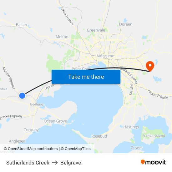 Sutherlands Creek to Belgrave map