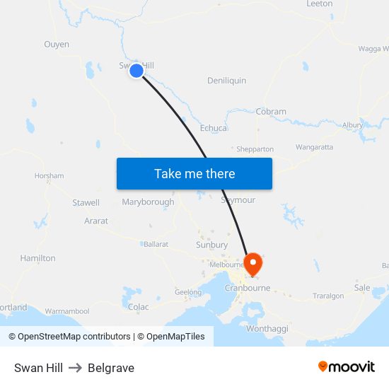 Swan Hill to Belgrave map