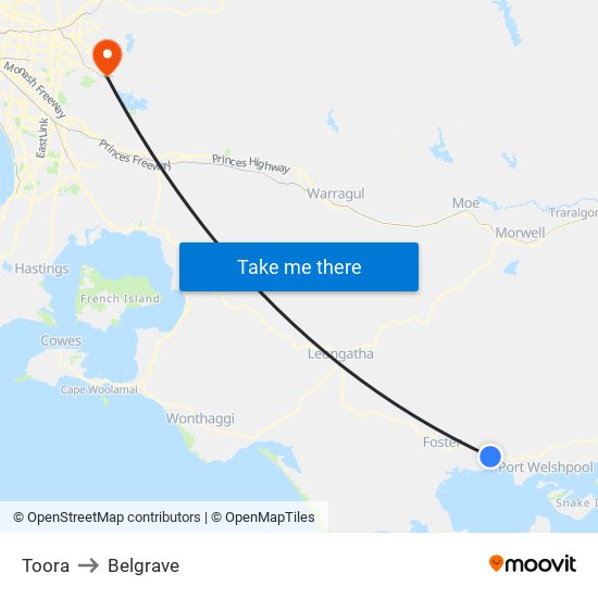 Toora to Belgrave map