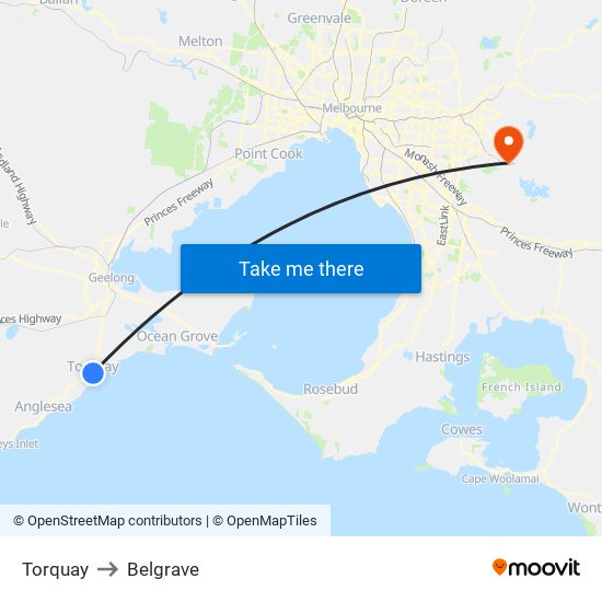 Torquay to Belgrave map