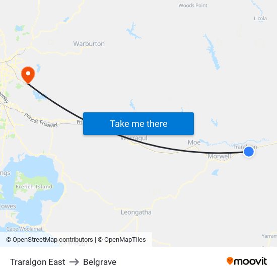 Traralgon East to Belgrave map