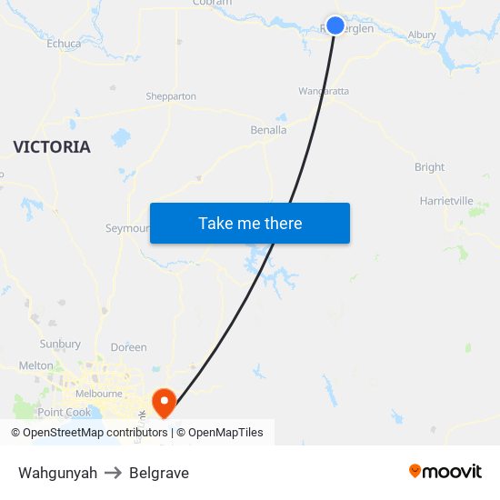 Wahgunyah to Belgrave map