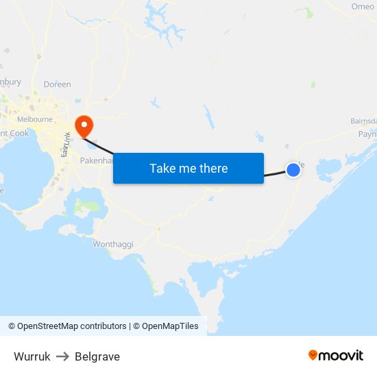 Wurruk to Belgrave map