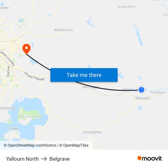 Yallourn North to Belgrave map