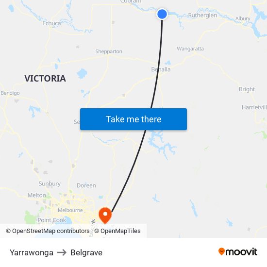 Yarrawonga to Belgrave map