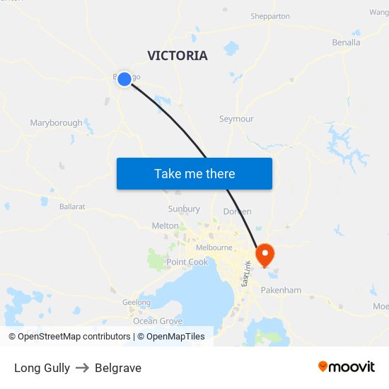 Long Gully to Belgrave map