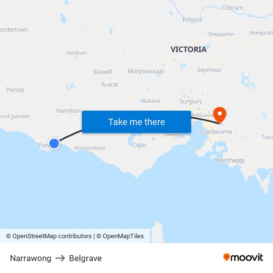 Narrawong to Belgrave map