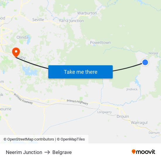 Neerim Junction to Belgrave map