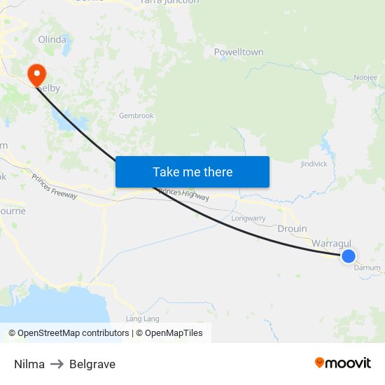 Nilma to Belgrave map